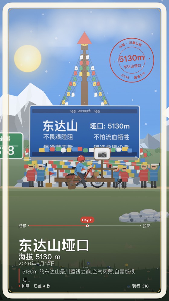《骑行 318》明信片——东达山垭口,海拔 5130 米